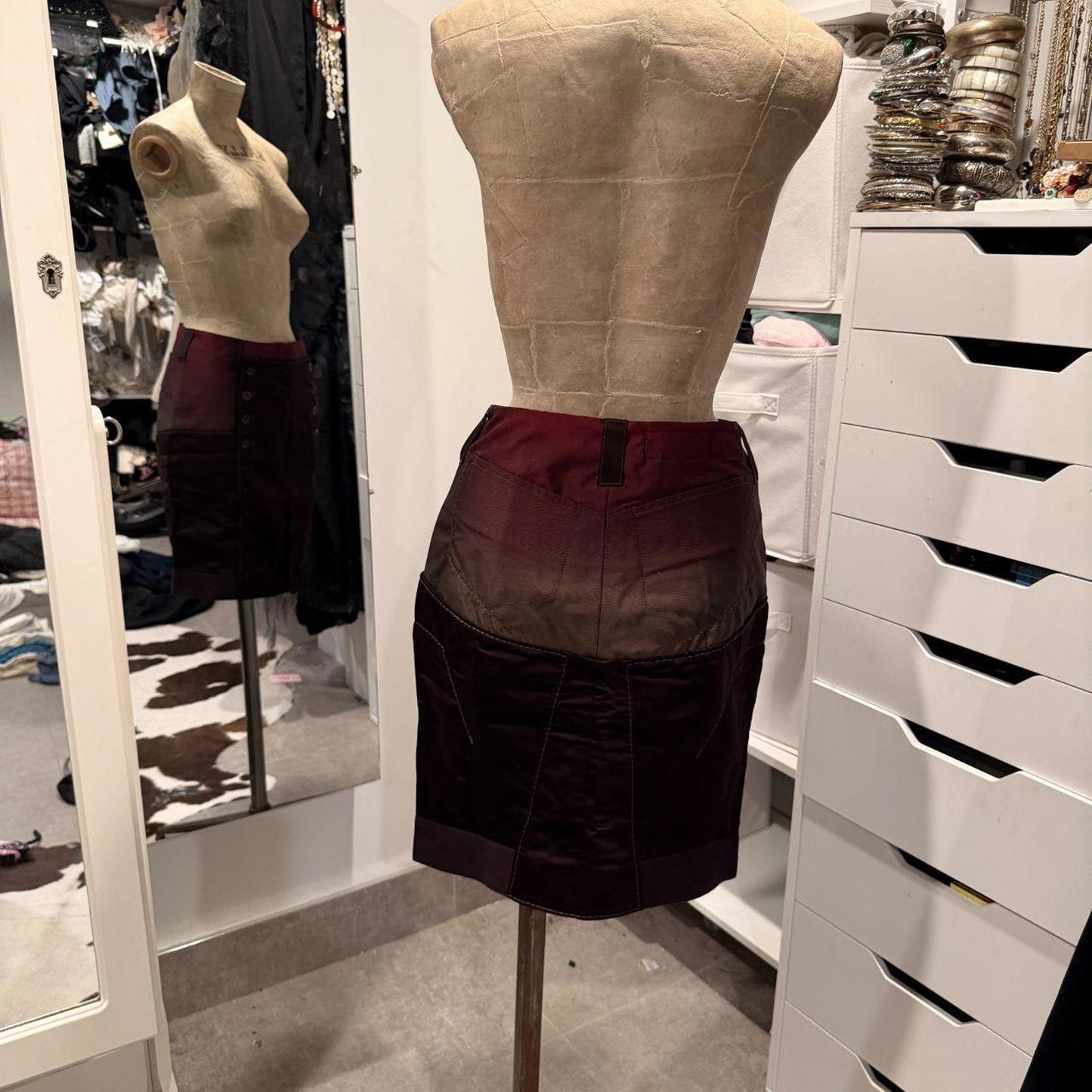 Marithe Francois Girbaud Burgundy Color Block Sailor Button Skirt - Size XS