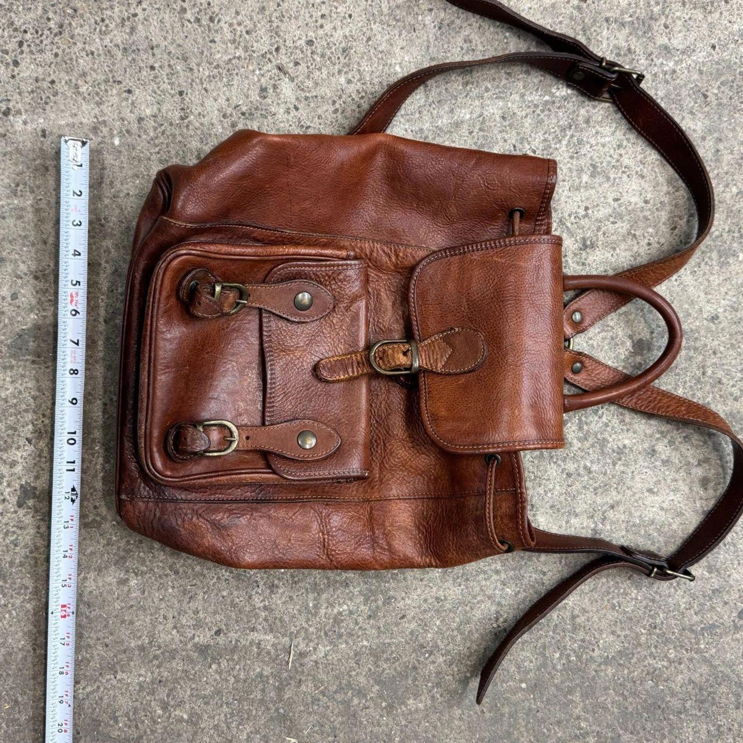 Vintage Brown Leather Mini Backpack