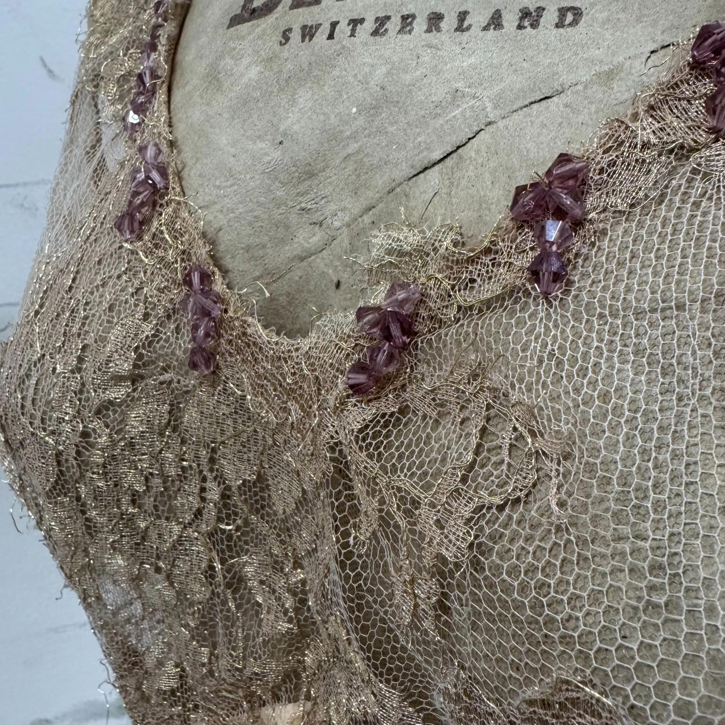 Vintage Y2K European Beaded Silk Lace Ombré Gown Dress Detachable Sleeves