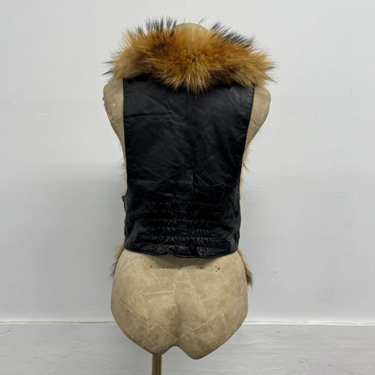 Vintage Y2K Raccoon Fur & Leather Belted Vest