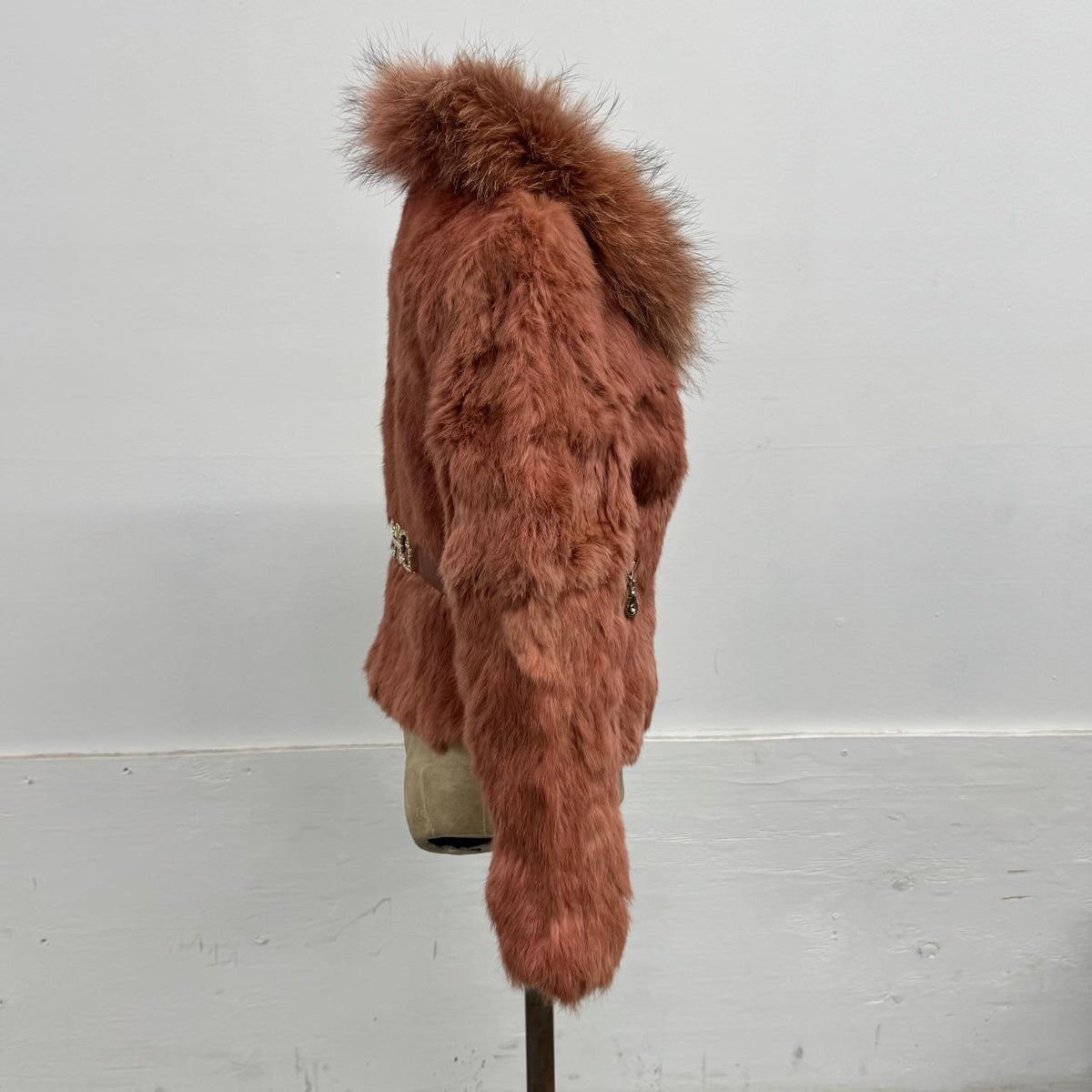 Vintage Y2K Grey Rabbit & Raccoon Fur Jacket Coat