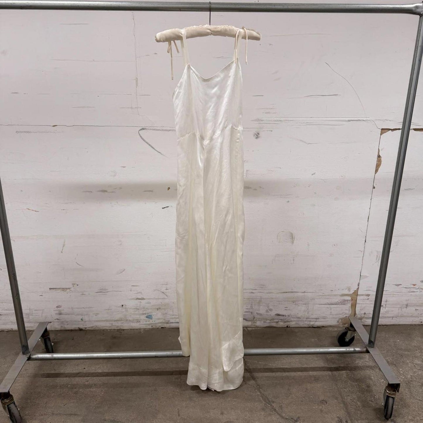 Restored 1940s Vintage White Ivory Satin Wedding Dress W/ Matching Slip 2pc Set