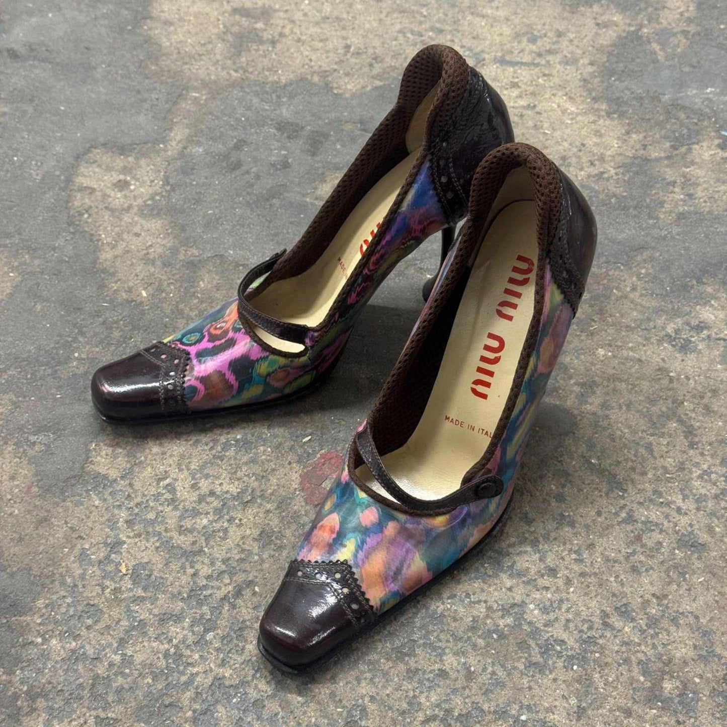 Archival Y2K Miu Miu Holographic Brogue Mary Jane Heels
