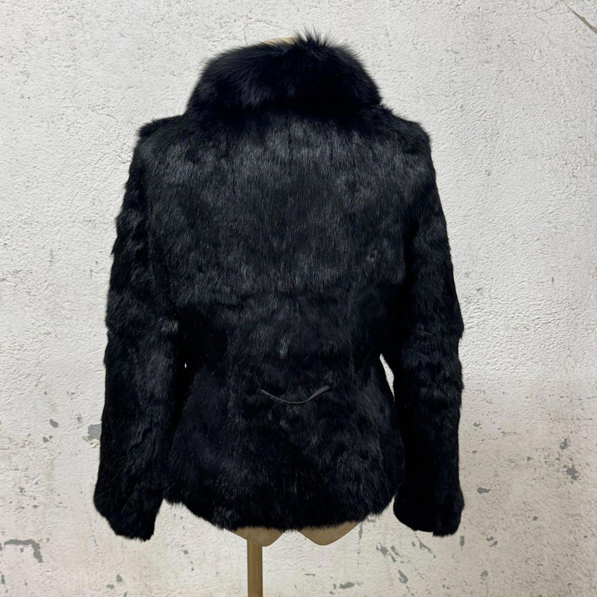 Vintage Y2K Jet-Black Rabbit & Fox Fur Jacket S Coat