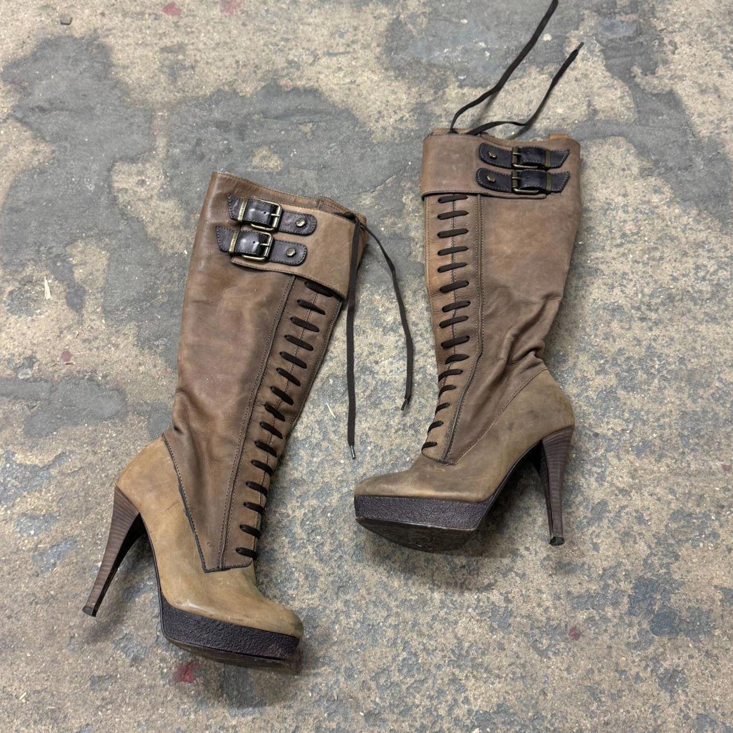 Vintage Miss Sixty brown Genuine Leather Lace-Up Tall Knee High Platform Boots