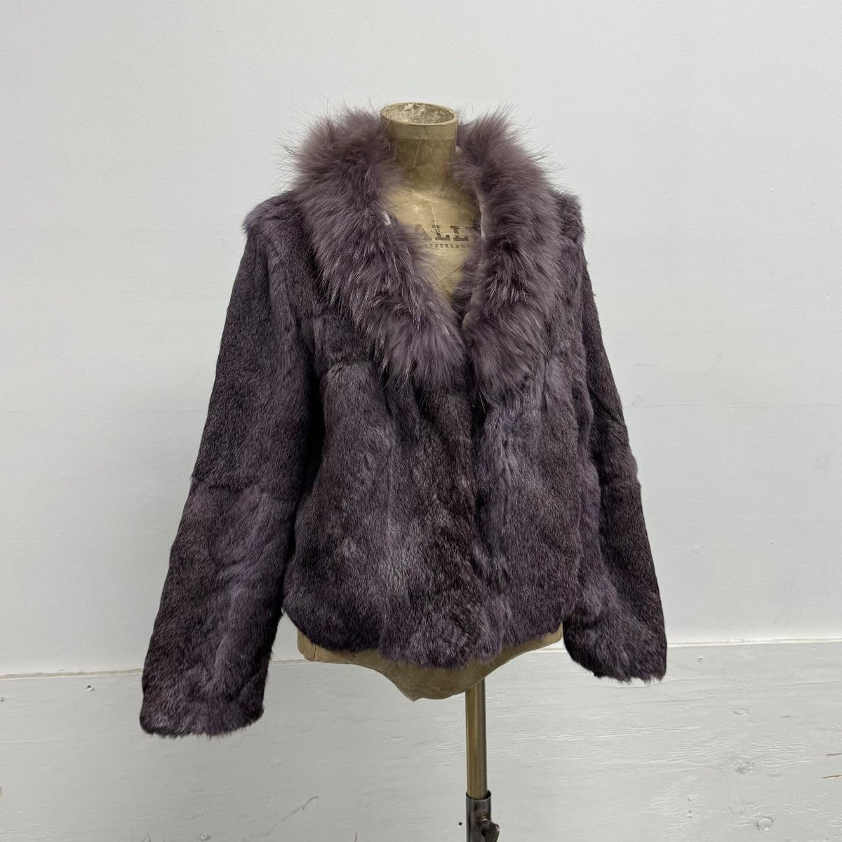 Vintage Y2K Purple-Grey Rabbit & Fox Fur Jacket Coat