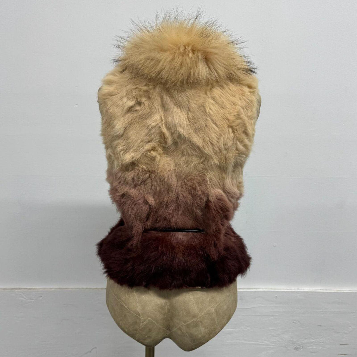 Vintage Beige Burgundy Ombre Raccoon & Rabbit Fur Vest