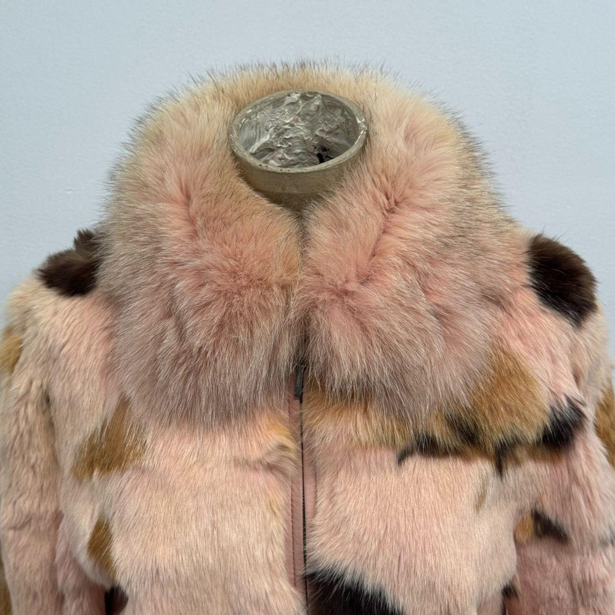 Vintage Y2K Pink Rabbit Fur & Fox Fur Bomber Jacket Coat