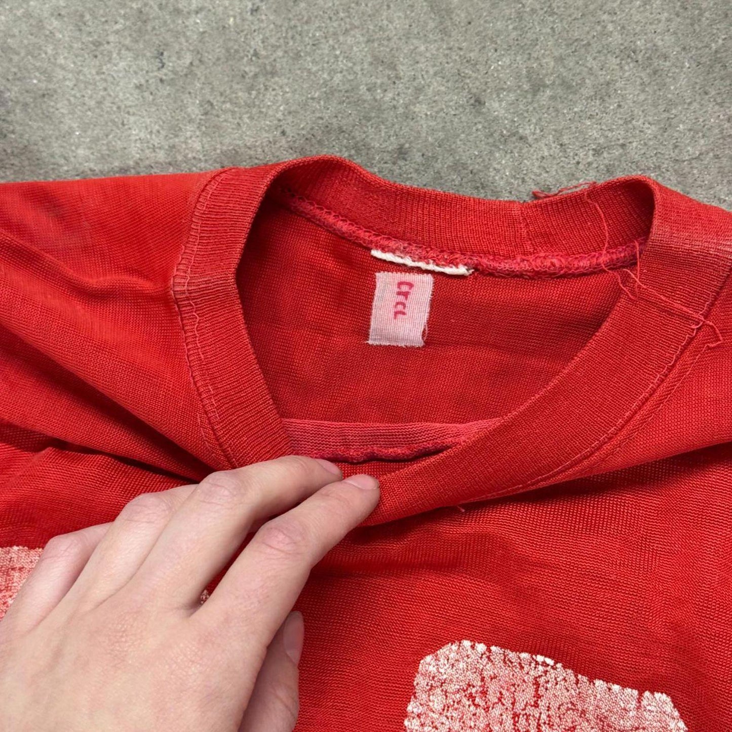 Vintage 50s60s Thrashed Football Practice Jersey Longsleeve Tee 92 Red Americana