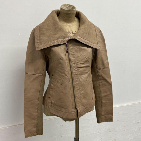 Vintage Tan Big Collar ONLY Asymmetric Avant Garde Leather Jacket