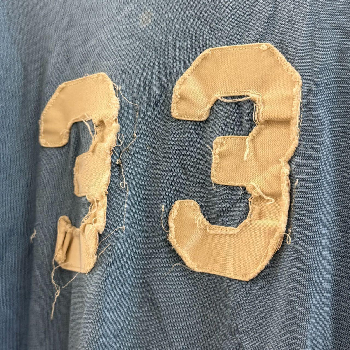 Vintage 1970s Faded Blue Stitched Patch "33" Ringer Athletic Jersey