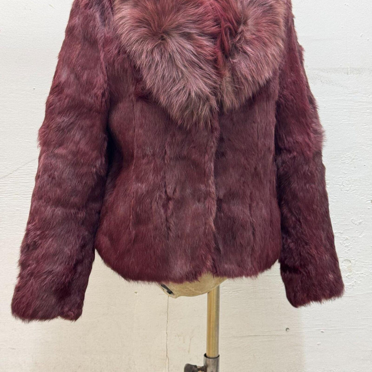 Vintage Burgundy Red Rabbit & Fox Fur Jacket Coat