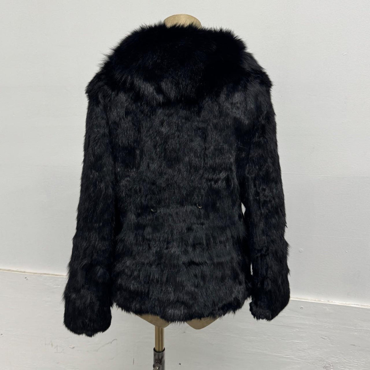 Vintage Y2K Black Rabbit & Fox Fur Jacket Coat