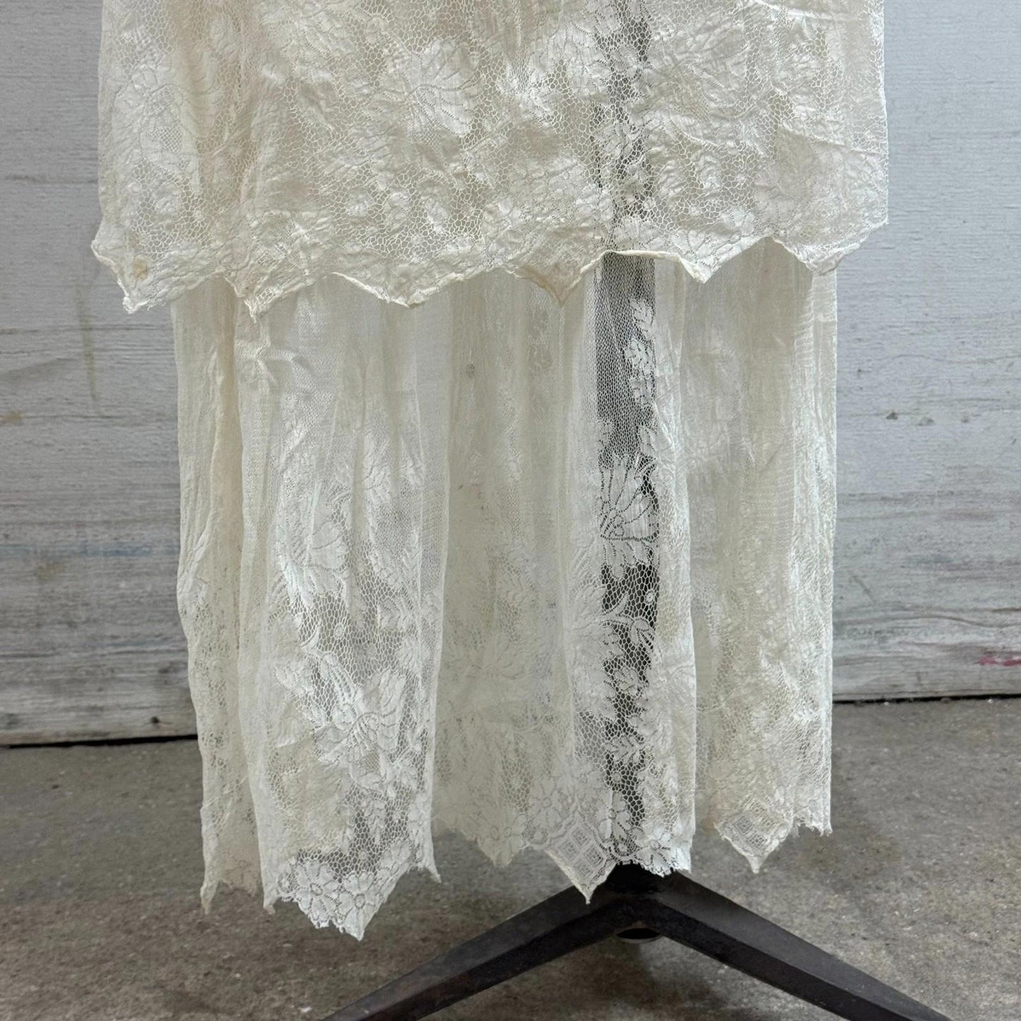 Antique 1910s Edwardian Tea Gown XS White Cotton Lawn Lace Lingerie Dress Bridal