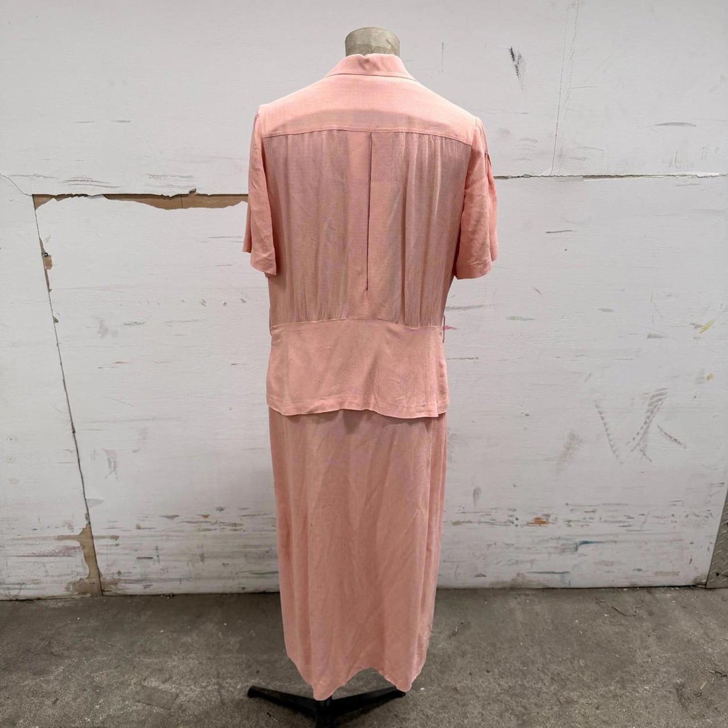 Vintage Early 1930s Peach Pink Rayon Crepe Wedding Dress w/ Original Belt