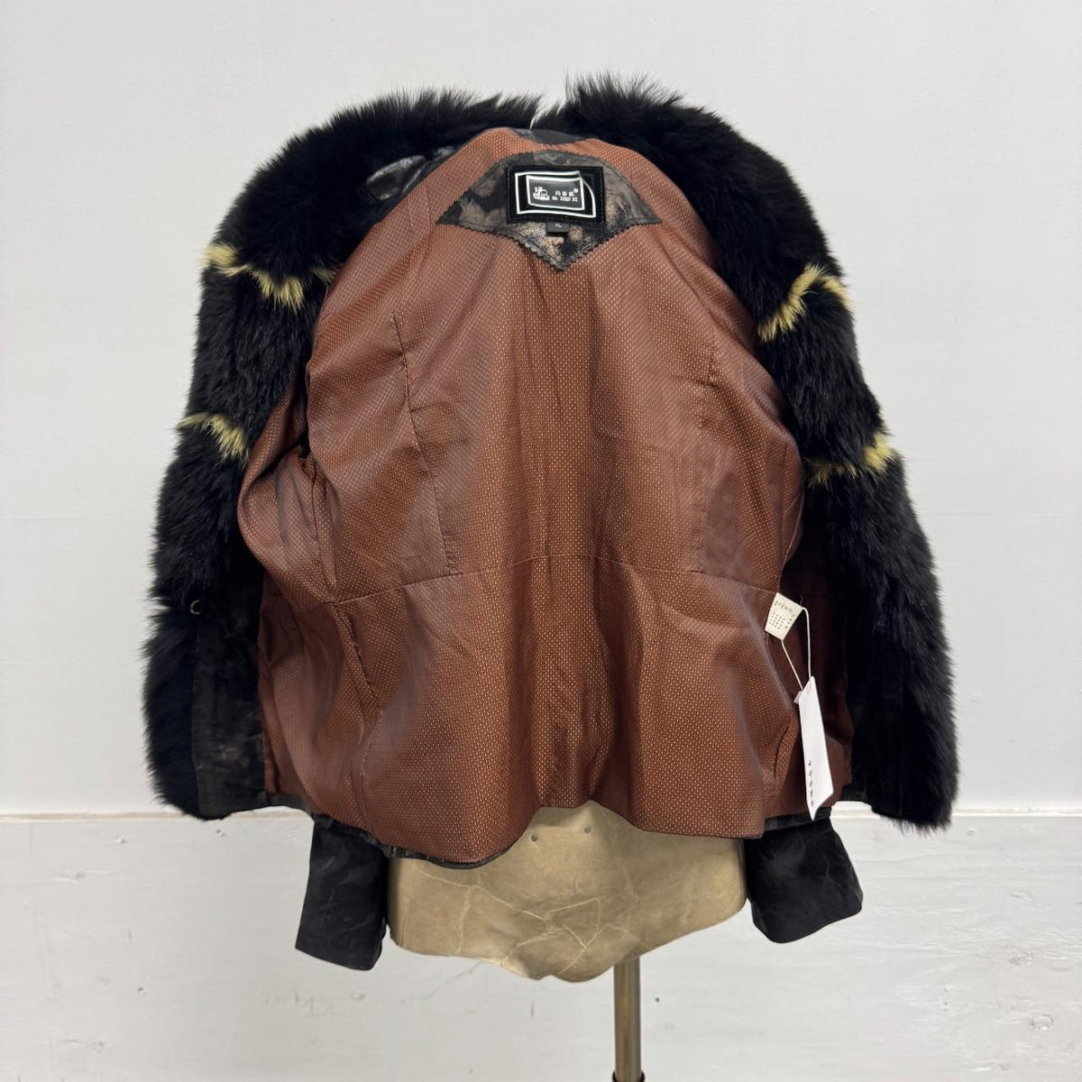 Vintage Y2K Suede Jacket with Fox Fur Collar & Cross-Stitch Details Coat
