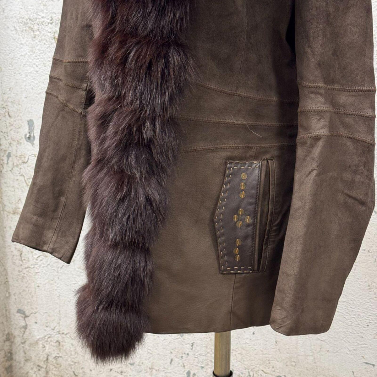 Y2K Vintage Chocolate Suede & Fox Fur Penny Lane Afghan Coat