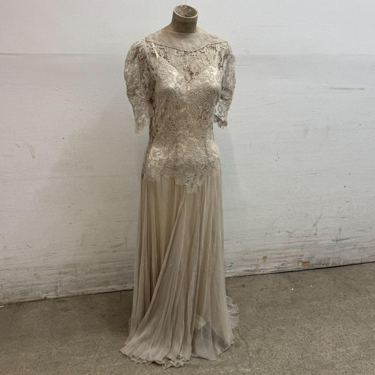 Antique Vintage 30s Livingston Bros. Lace & Silk Chiffon Dress Gown