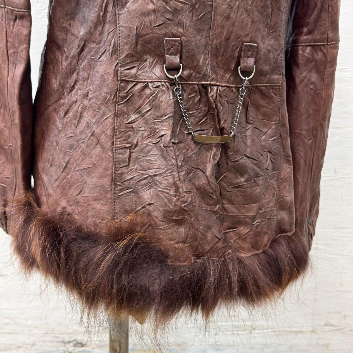 Vintage Y2K Sheepskin Leather & Raccoon Fur Penny Lane Jacket Coat