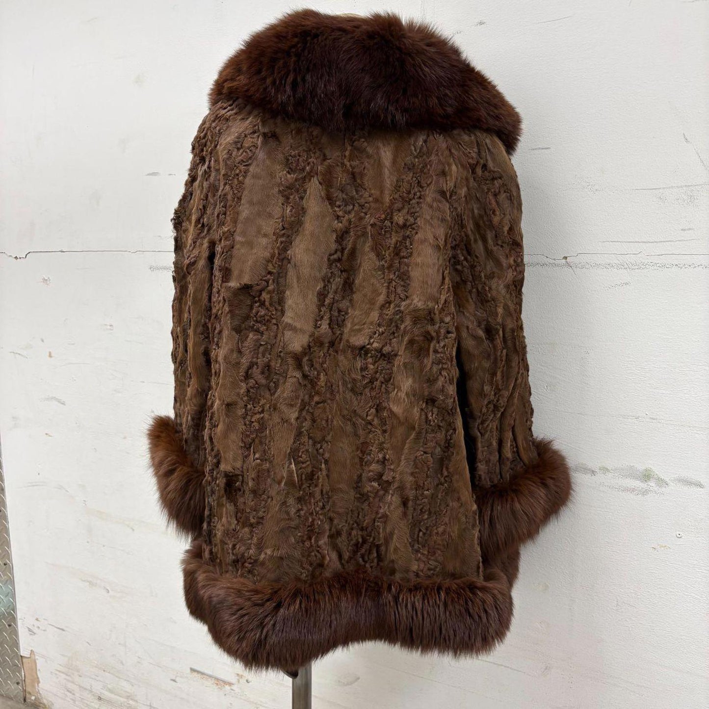 Vintage Paneled Brown Real Fox Fur Penny Lane Afghan Coat