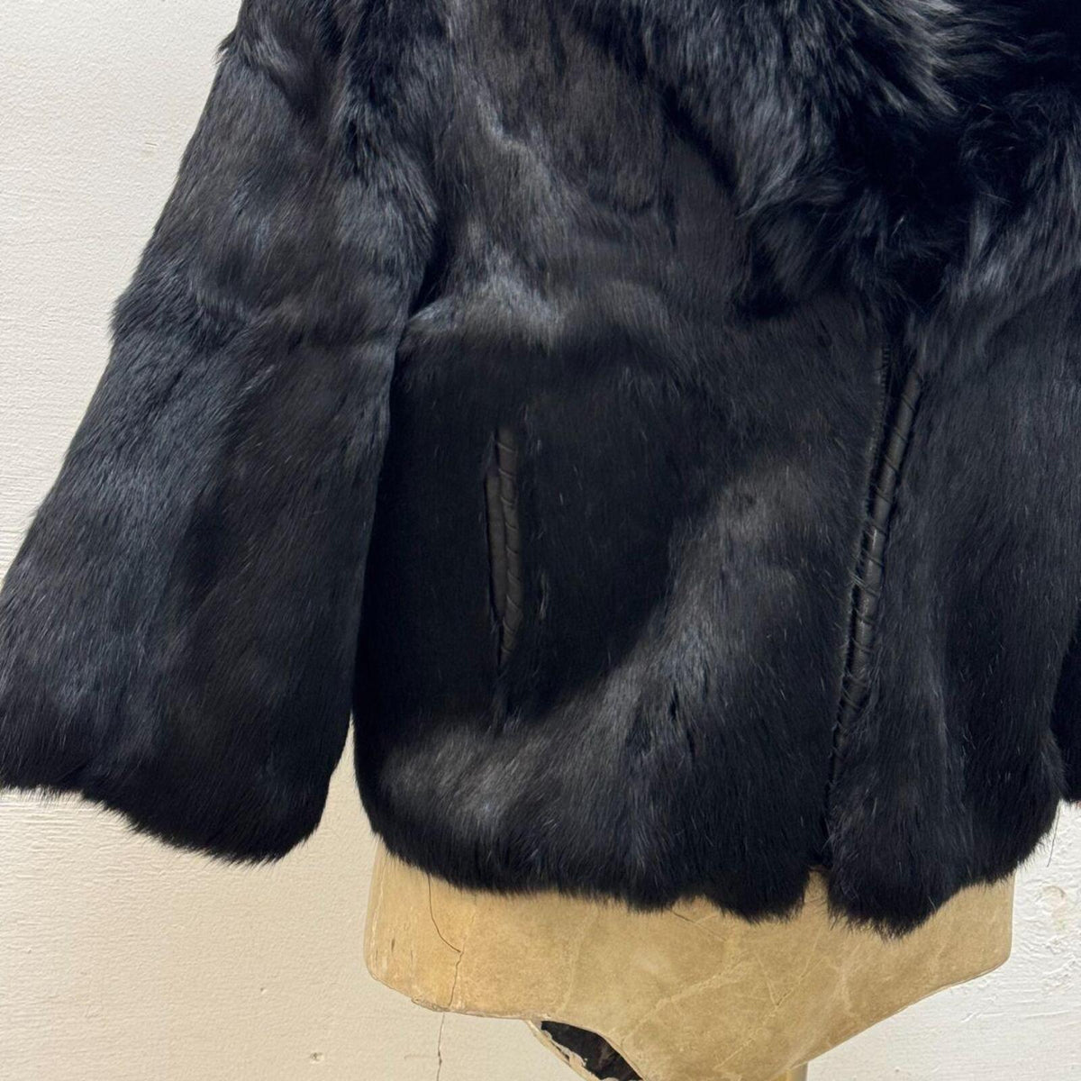 Y2K Vintage Black Rabbit & Fox Fur Jacket Whipstitch Detail Coat