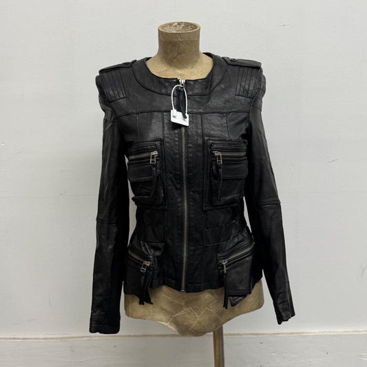 Vintage Black Cargo Pocket Utility Avant Garde Leather Jacket