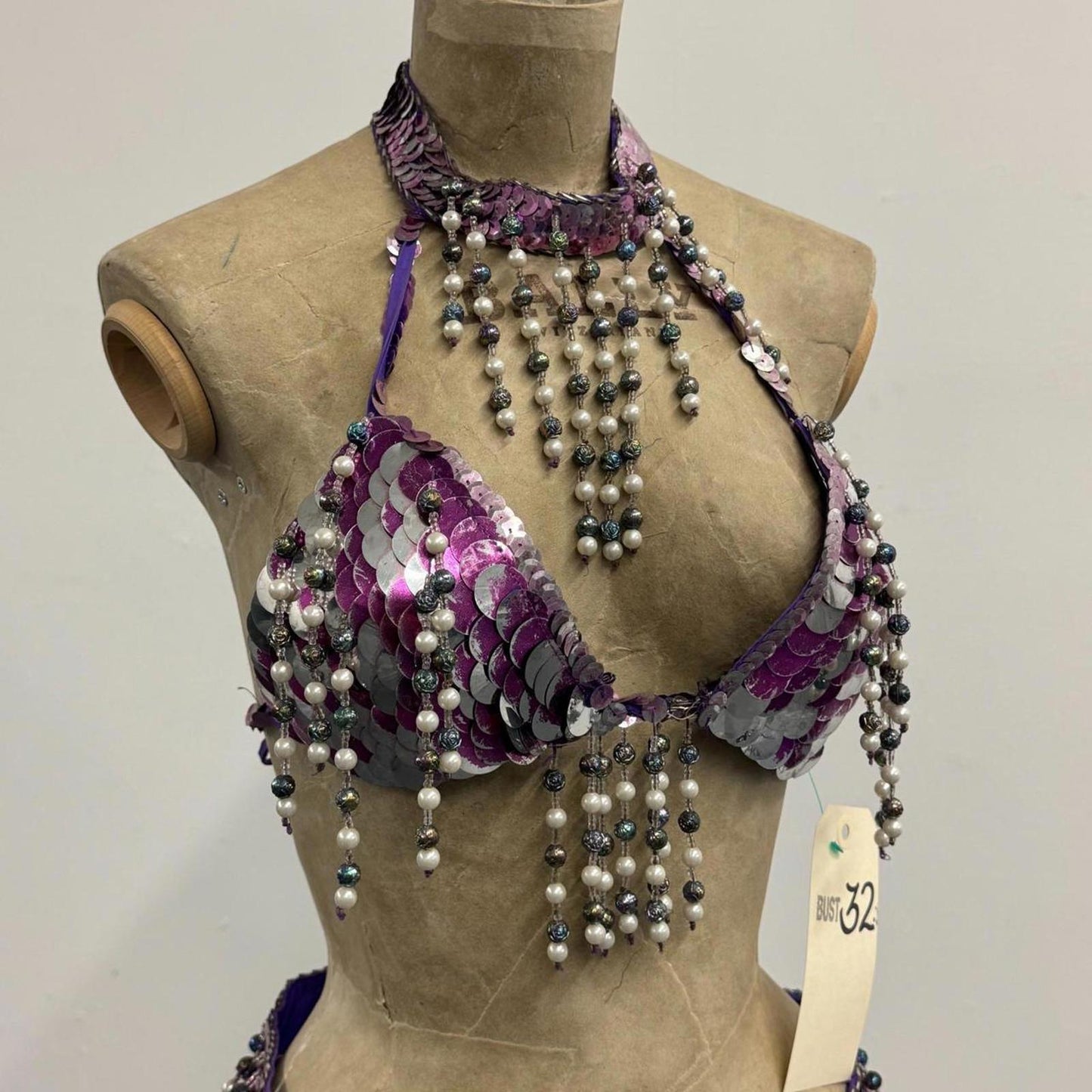 Vintage Purple & Silver Sequin Showgirl Costume Set