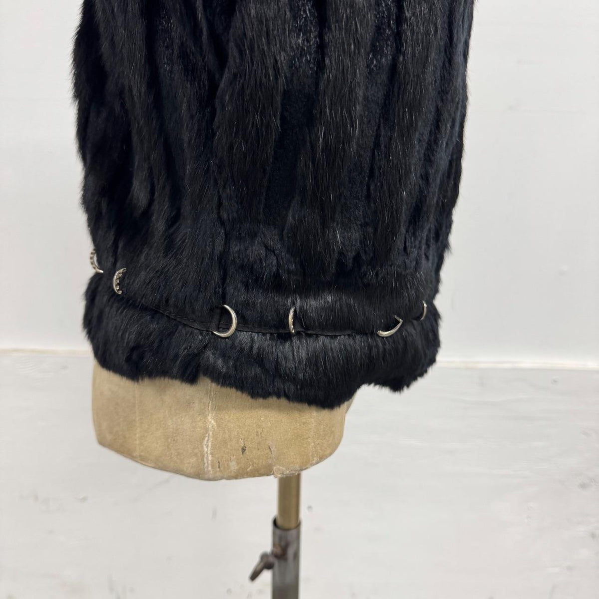 Vintage Y2K Black Rabbit & Fox Fur Pierced Jacket Coat