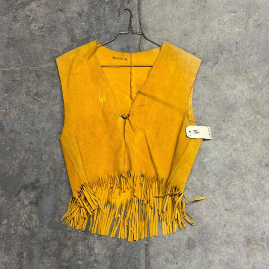 Vintage 60s 70s Fringed Suede Western Vest Gold Film Costume