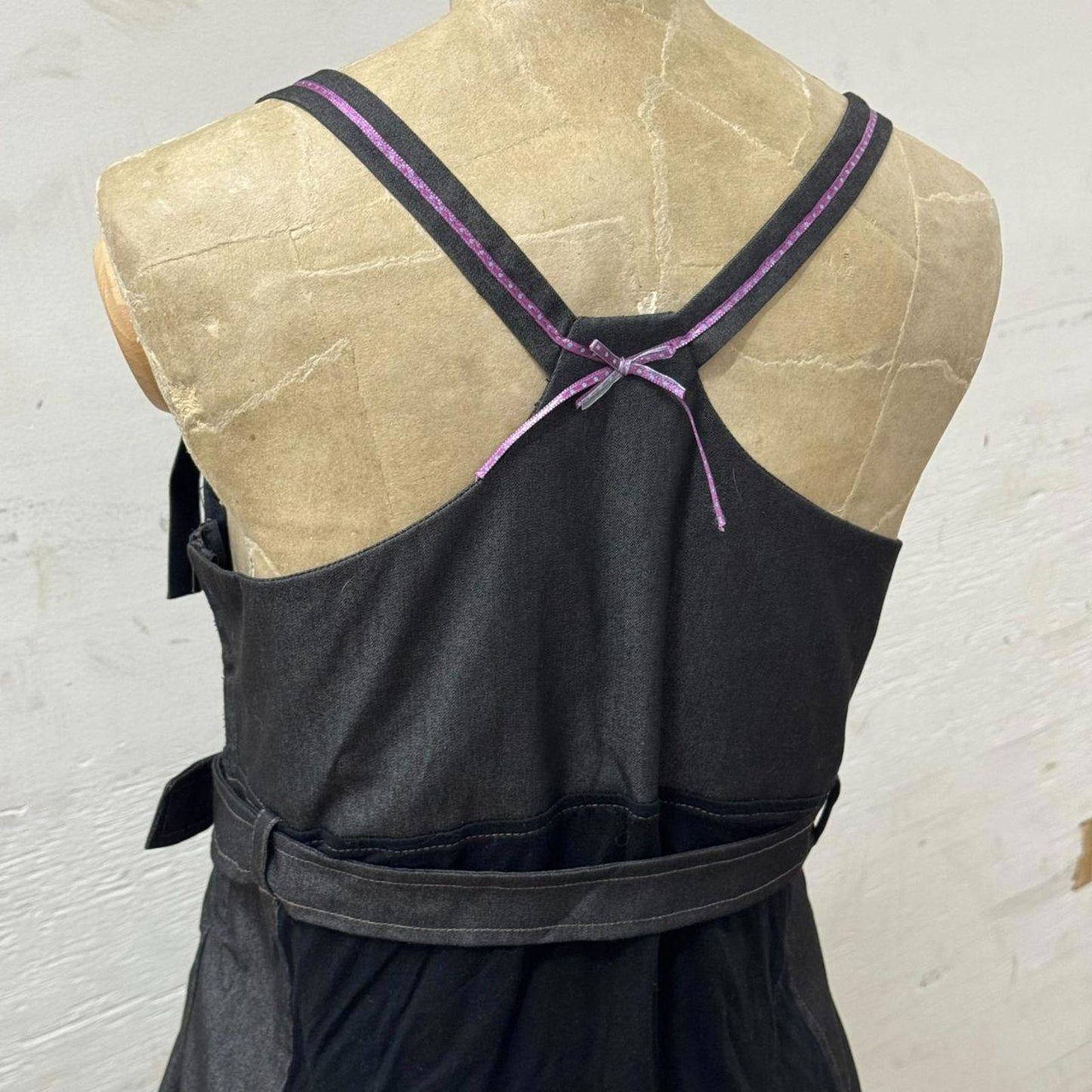 Vintage La Mode Est À Vous Grey Purple Black Avant-Garde Mixed-Media Dress