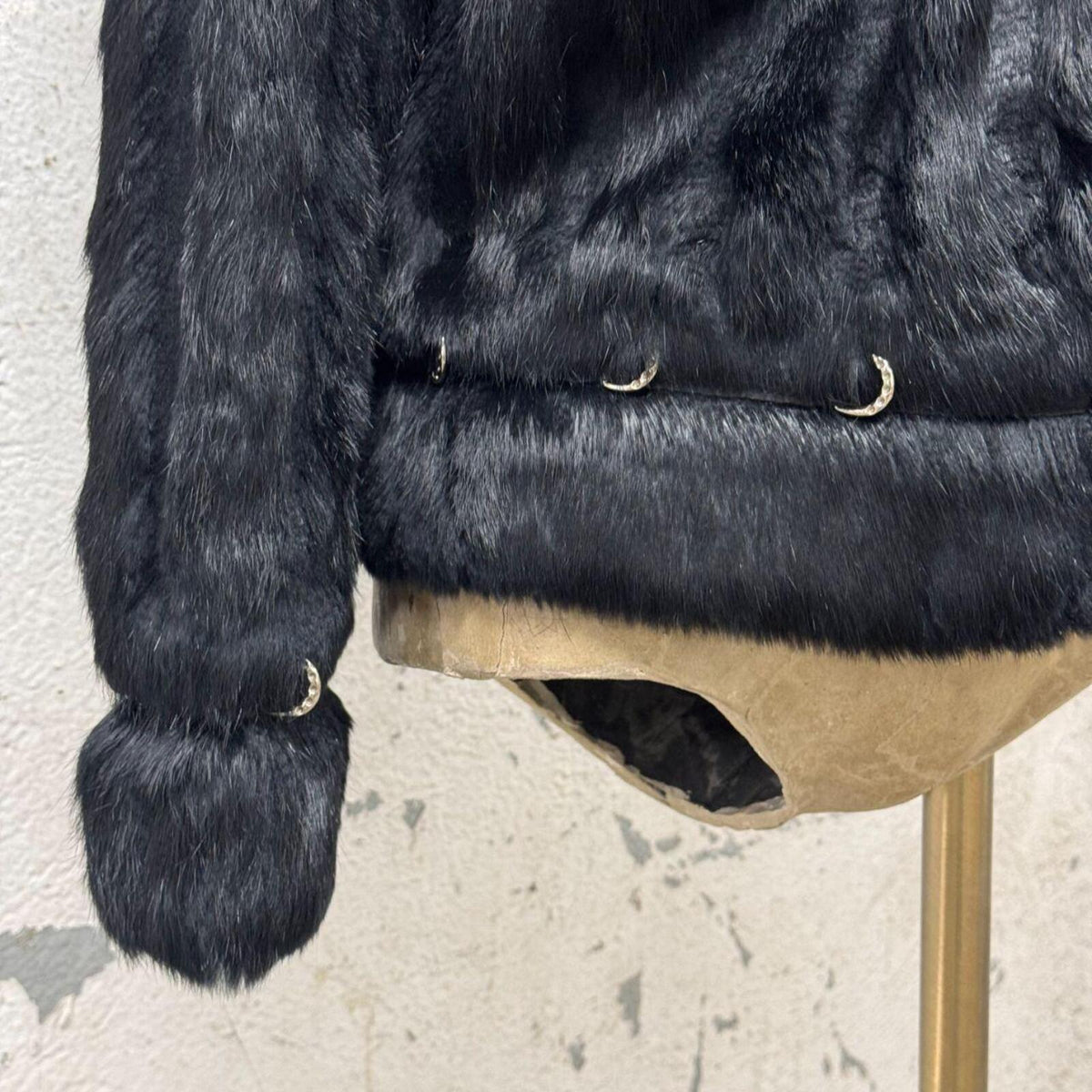 Vintage Y2K "Pierced" Black Rabbit & Fox Fur Bomber