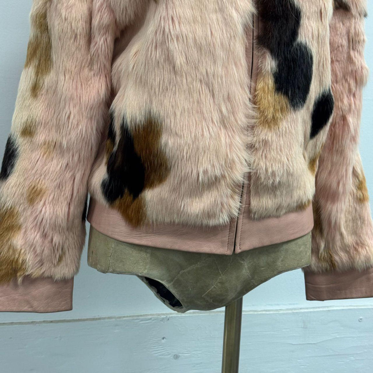 Vintage Y2K Pink Rabbit Fur & Fox Fur Bomber Jacket Coat
