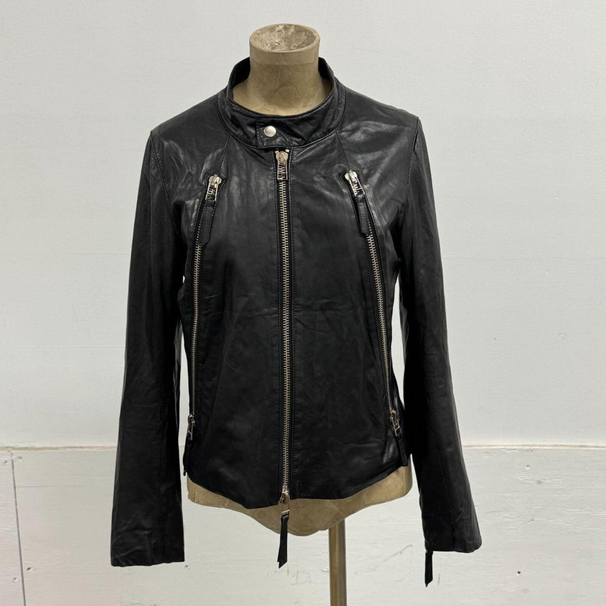 Vintage Black Multi-Zip Avant Garde Leather Moto Jacket