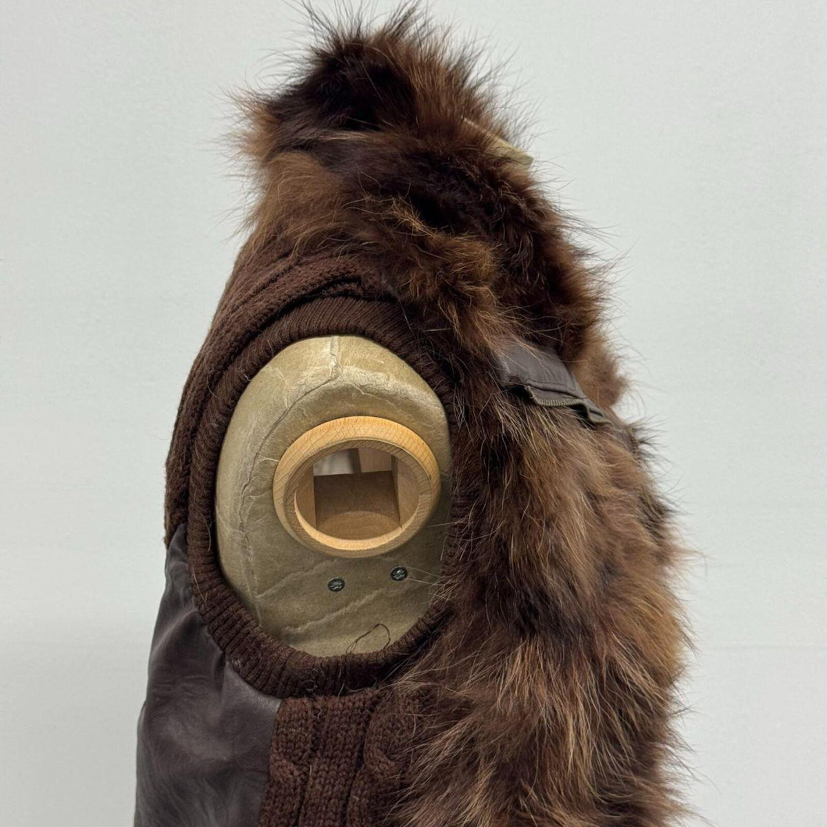 Vintage Y2K Chocolate Fox Fur & Leather Cable Knit Vest
