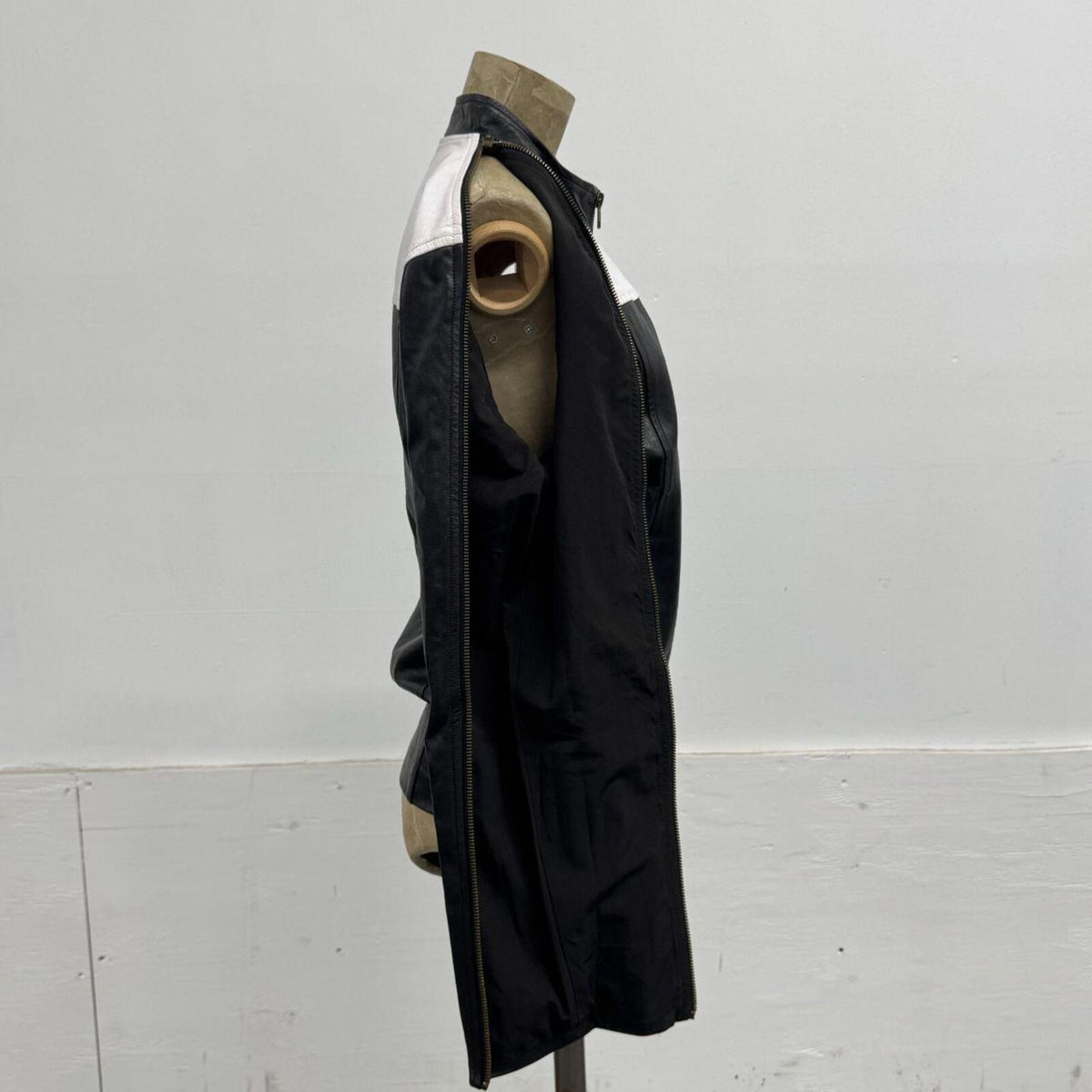 Vintage Harlequin Black & White Paneled Zip Sleeve Leather Jacket