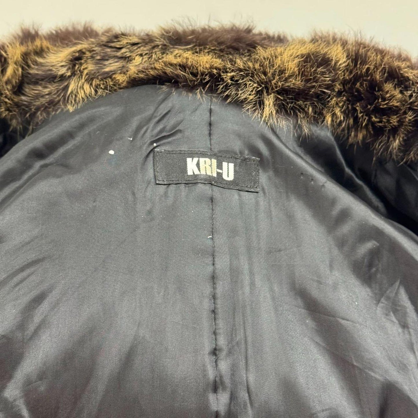 90s Vintage Kri-u Leather & Rabbit Fur Hooded Trench Coat