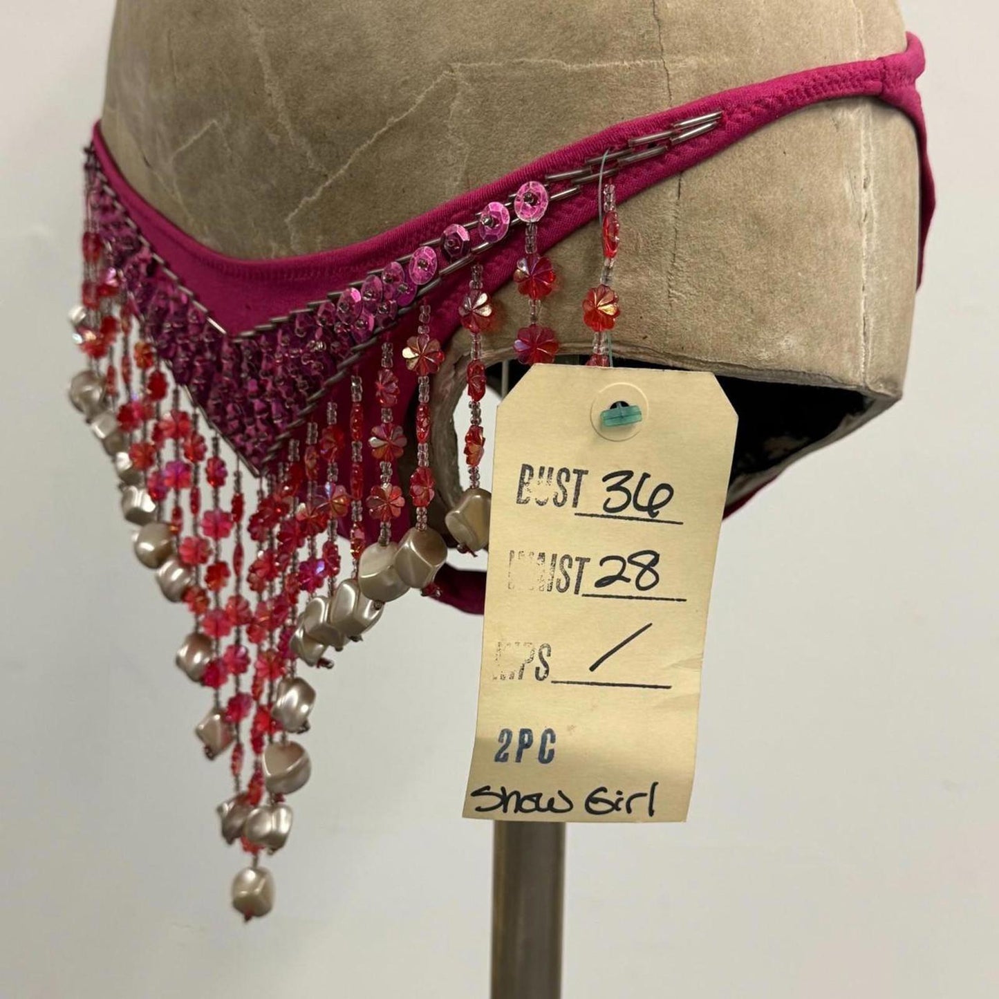 Vintage Hot Pink Sequin Burlesque Showgirl Costume Set