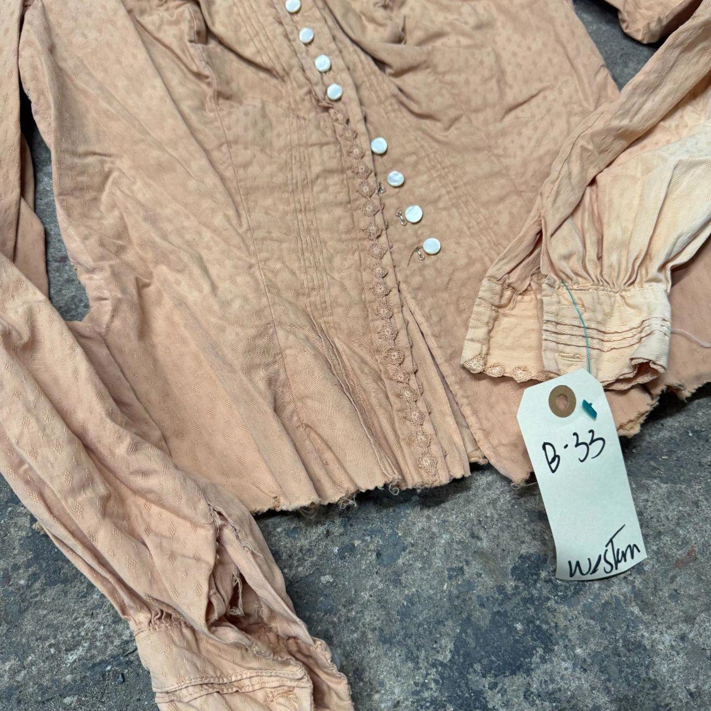 Vintage Film Costume 40s 50s Does Victorian Antique Style Tan Blouse XS