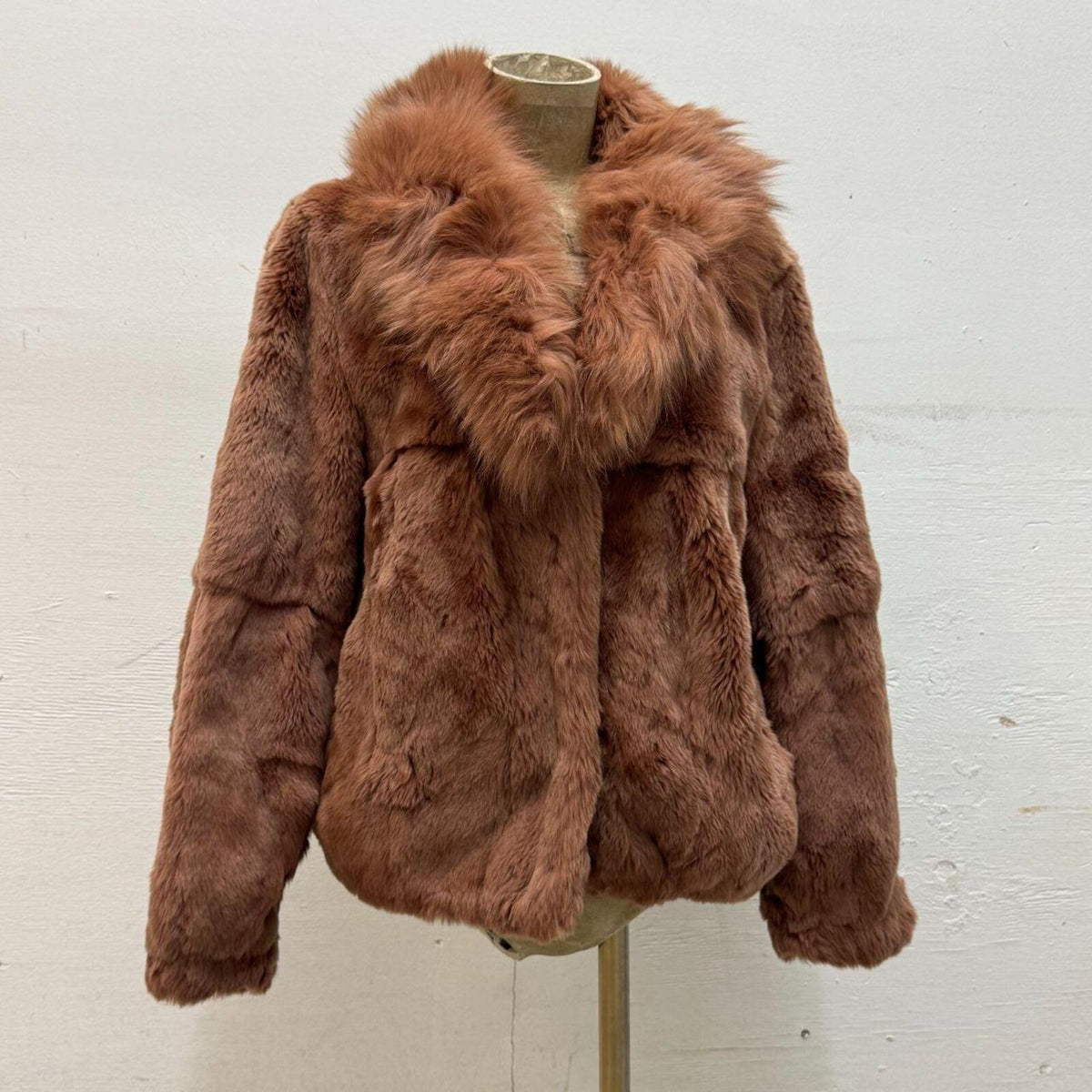 Vintage Warm Brown Rabbit & Fox Fur Jacket Coat