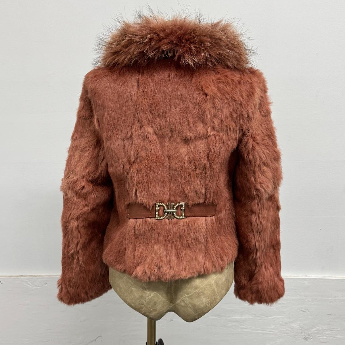 Vintage Y2K Grey Rabbit & Raccoon Fur Jacket Coat