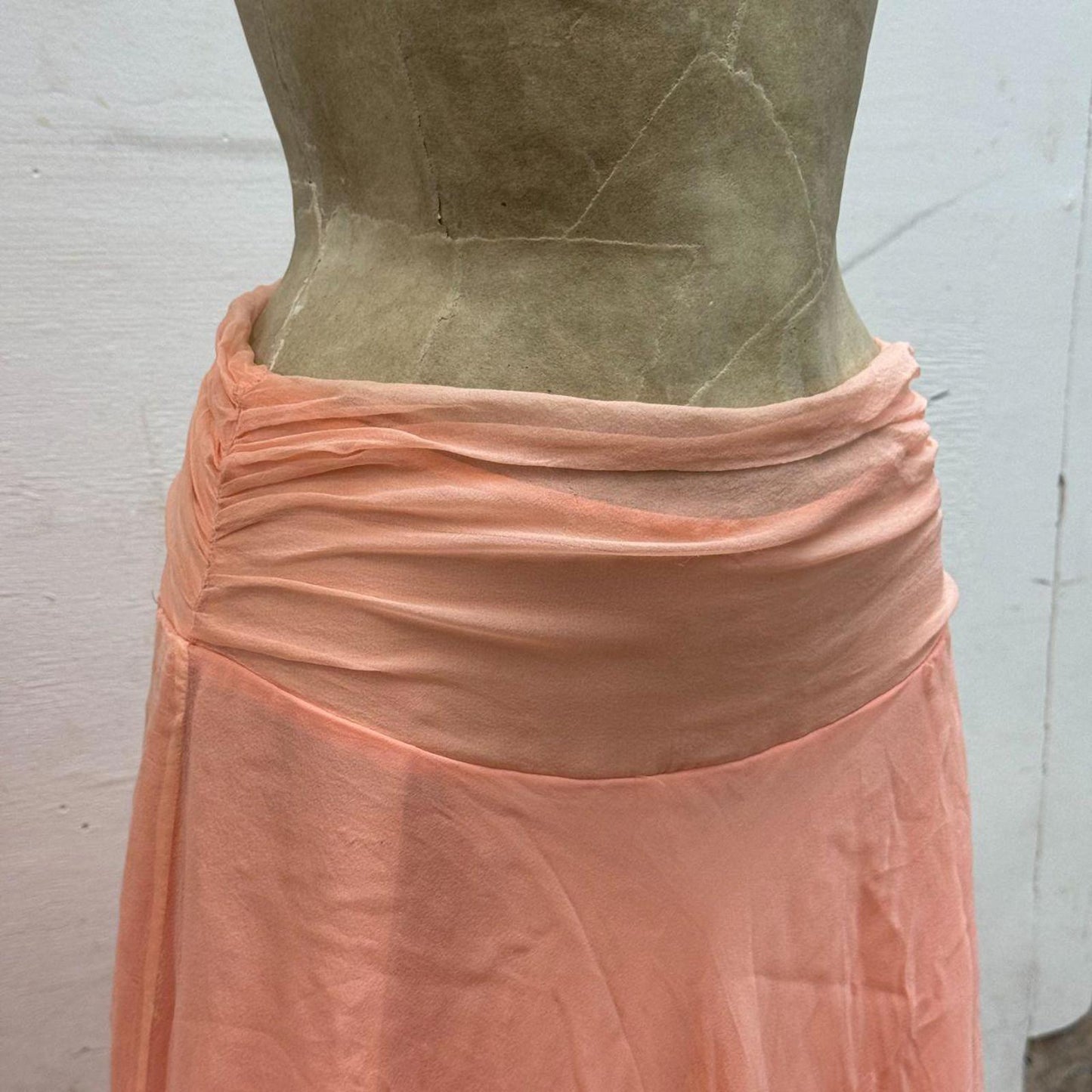 MNG by Zuhair Murad Silk Layered Skirt Y2K Vintage Boho Peach Pink Lace 6 Rare