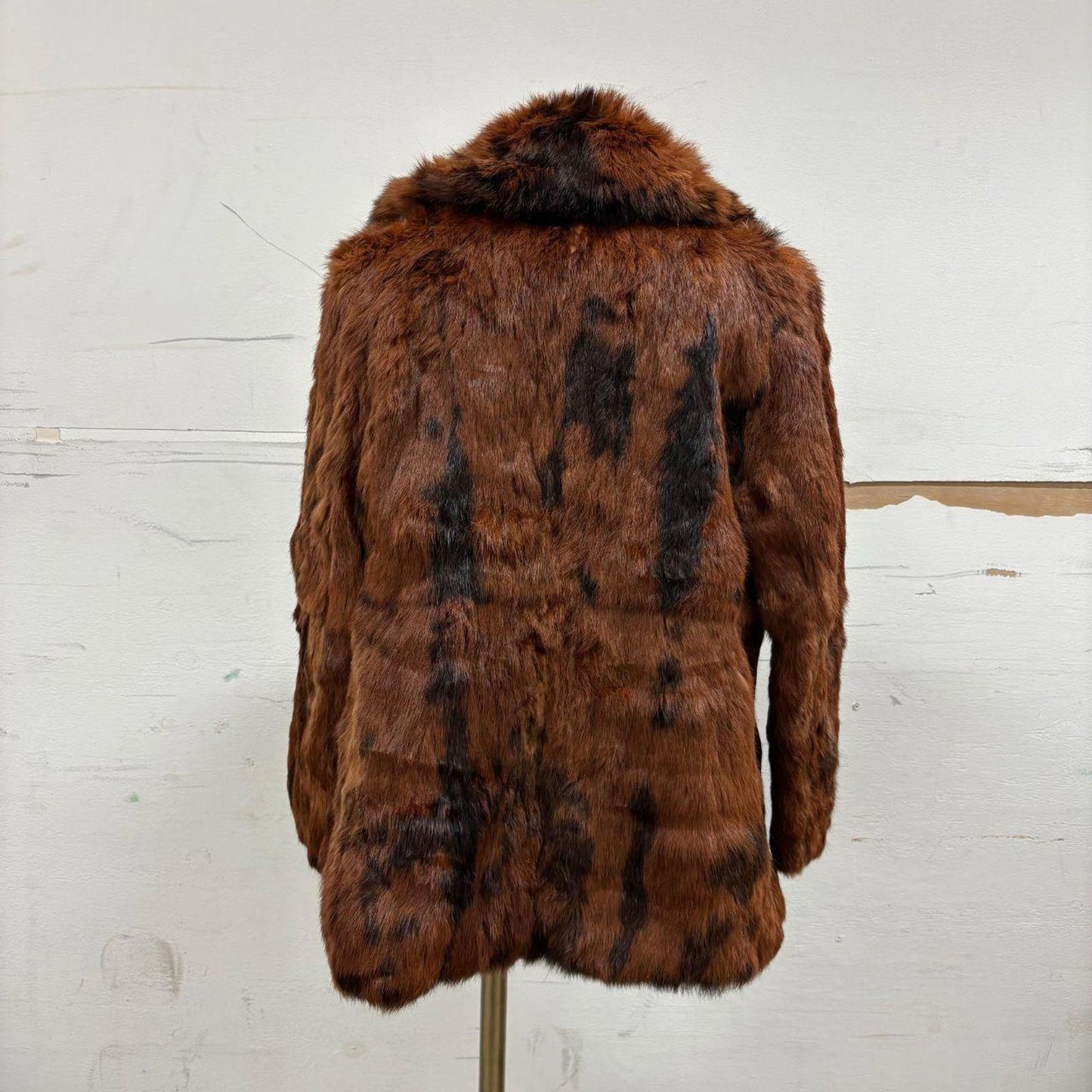 Vintage Mahogany Rabbit Fur Mid-Length Coat Jacket