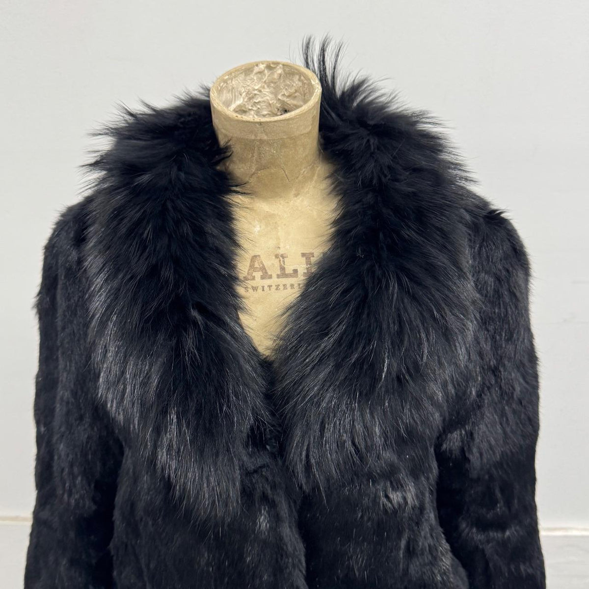 Vintage Y2K Black Rabbit & Fox Fur Jacket Coat