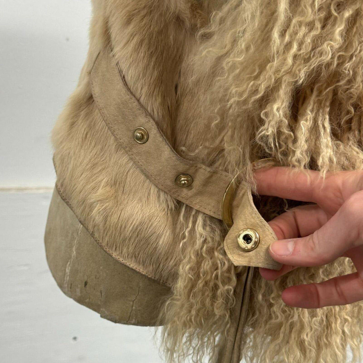 Vintage Deadstock Beige Brown Y2K Mongolian Lamb & Rabbit Fur Vest