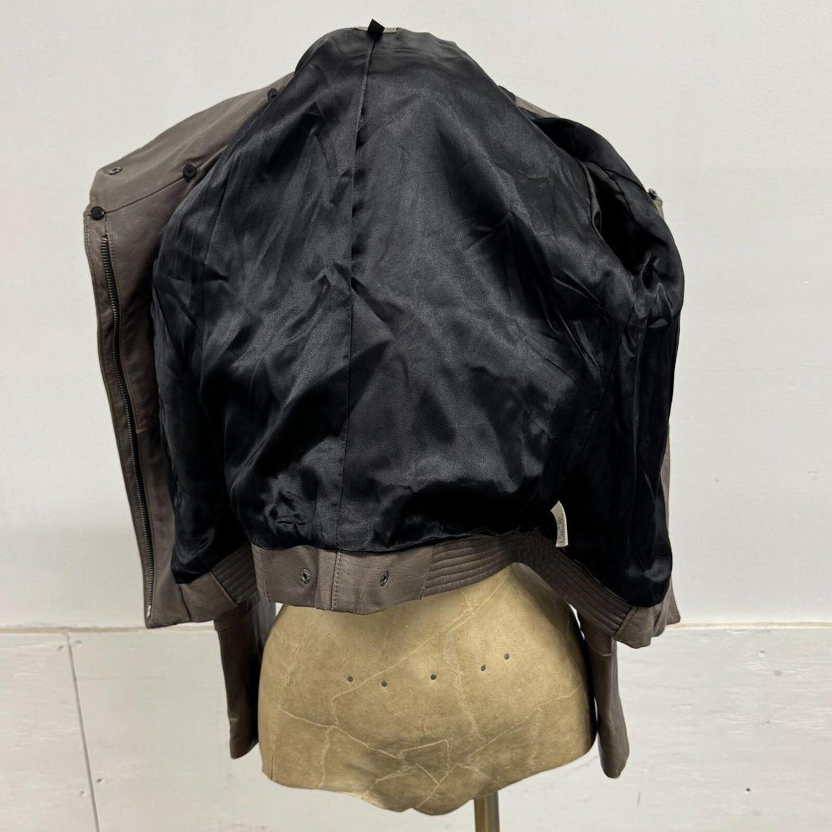 Vintage Grey-Brown Funnel Neck Avant Garde Leather Jacket