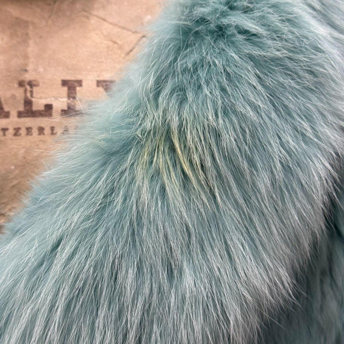 Y2K Vintage Turquoise Blue Rabbit & Fox Fur Pom Pom Jacket Coat