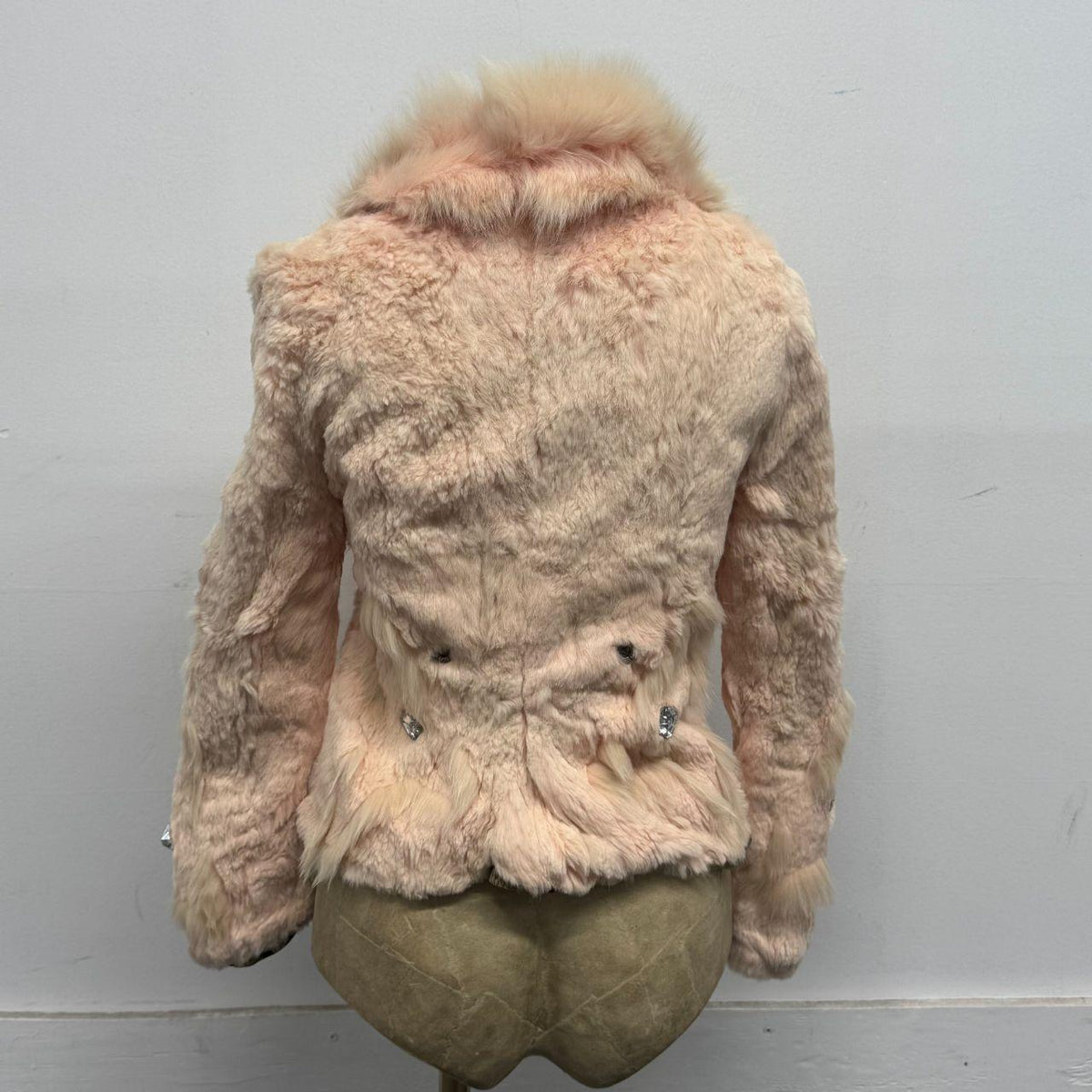 Vintage Y2K Baby Pink Pastel Rabbit & Fox Fur Jacket Coat w Rhinestones