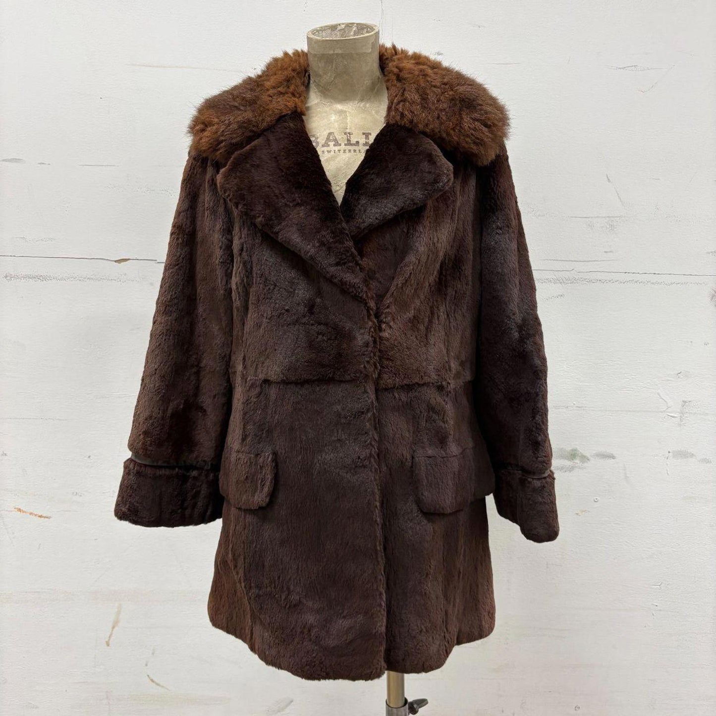 Vintage Chocolate Brown Rabbit or Nutria Real Fur Coat