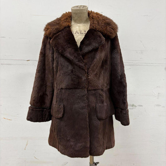 Vintage Chocolate Brown Rabbit or Nutria Real Fur Coat