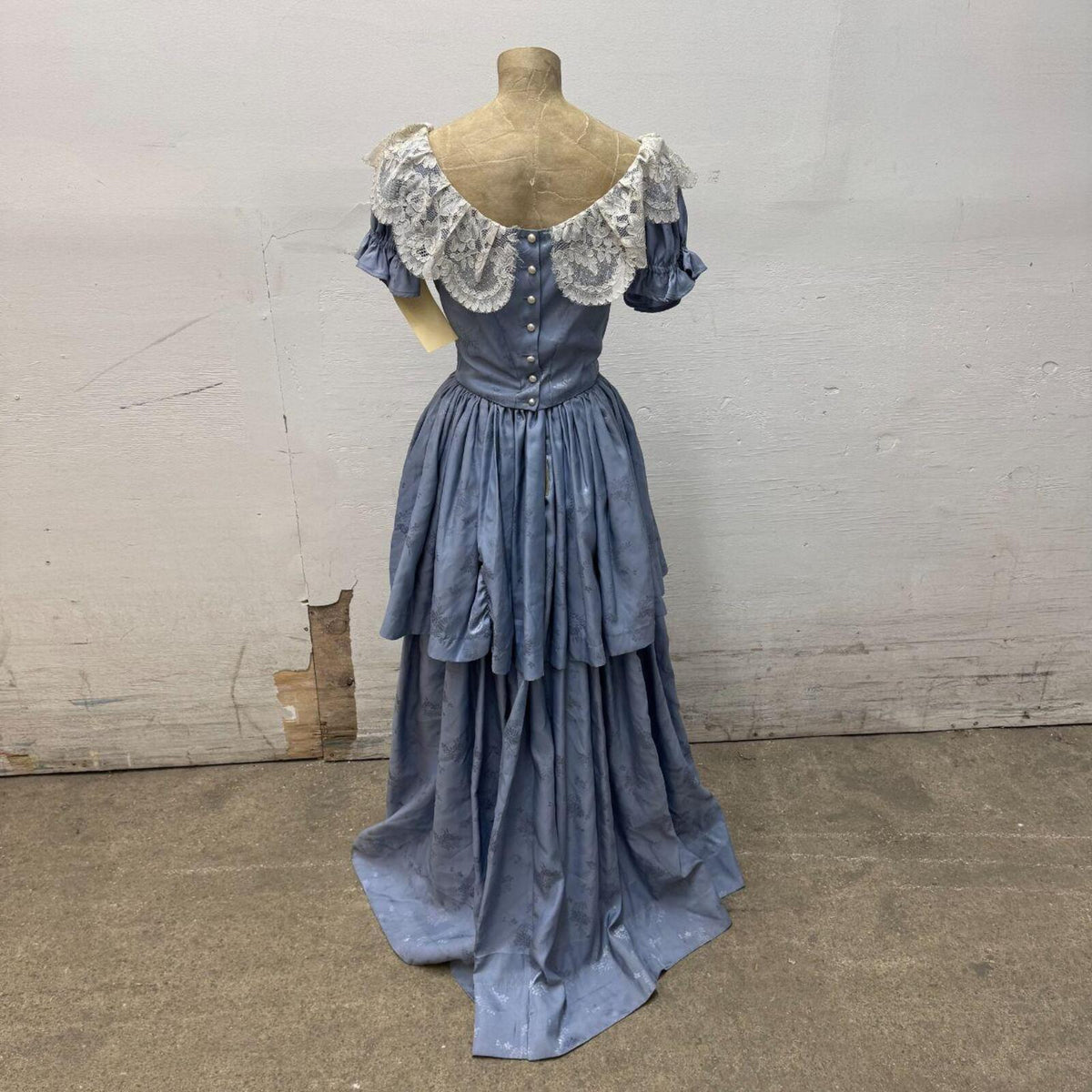 Vintage Film Costume 70s does Victorian Blue Damask Gown XXS